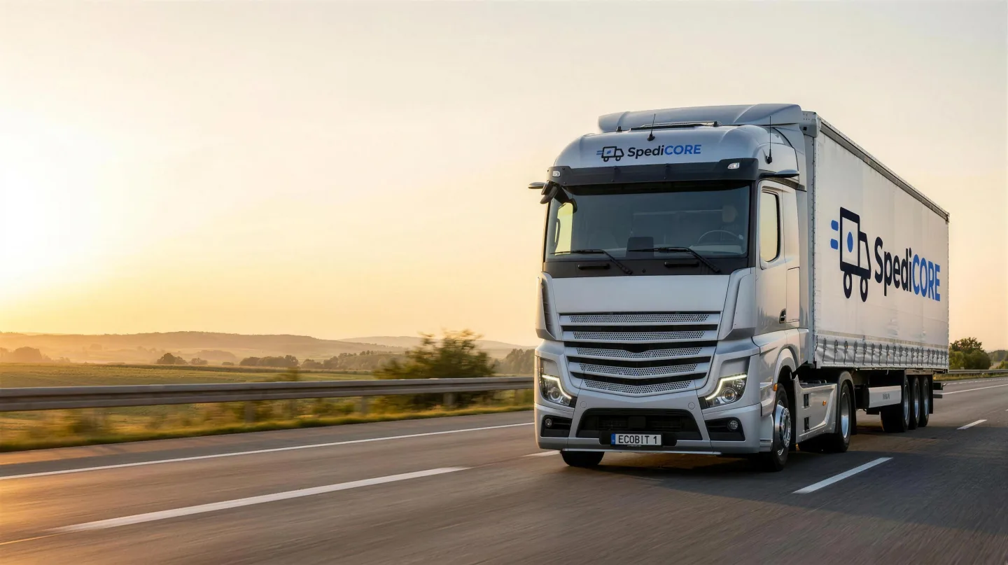 SpediCORE-Sattelzug auf der Autobahn – automatisierter Ladungsverkauf für Speditionen